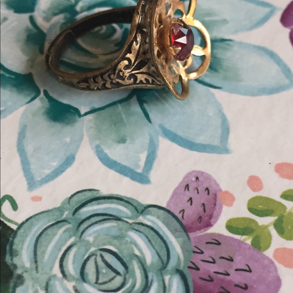 Vintage Red Ruby Rhinestone Ring - image 3